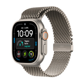 Apple Watch Ultra 4 GPS + Cellular, 49 mm Titangehäuse Natur, Milanaise Armband Titan Natur – S