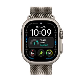 Apple Watch Ultra 4 GPS + Cellular, 49 mm Titangehäuse Natur, Milanaise Armband Titan Natur – S
