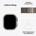 Apple Watch Ultra 4 GPS + Cellular, 49 mm Titangehäuse Natur, Milanaise Armband Titan Natur – S