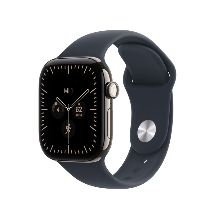 Apple Watch Series 12 GPS + Cellular, 42 mm Titangehäuse Natur, Sportarmband Navyblau − M/L