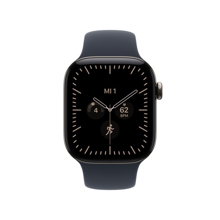 Apple Watch Series 12 GPS + Cellular, 42 mm Titangehäuse Natur, Sportarmband Navyblauu ­− S/M
