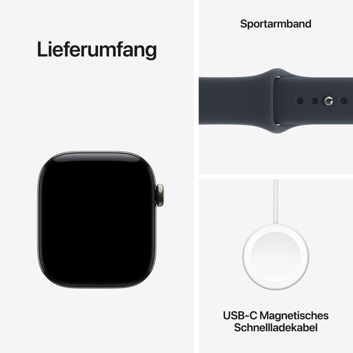 Apple Watch Series 12 GPS + Cellular, 42 mm Titangehäuse Natur, Sportarmband Navyblau − M/L