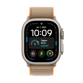 Apple Watch Ultra 4 GPS + Cellular, 49 mm Titangehäuse Natur, Trail Loop Sand – S/M