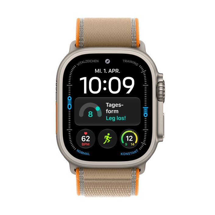 Apple Watch Ultra 4 GPS + Cellular, 49 mm Titangehäuse Natur, Trail Loop Sand – S/M