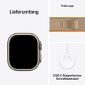 Apple Watch Ultra 4 GPS + Cellular, 49 mm Titangehäuse Natur, Trail Loop Sand – S/M