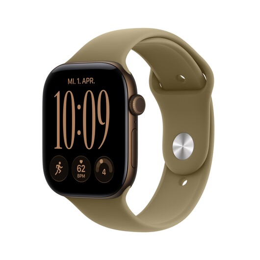 Apple Watch Series 12 GPS + Cellular, 46 mm Aluminiumgehäuse Dunkelbronze, Sportarmband Oliv – S/M