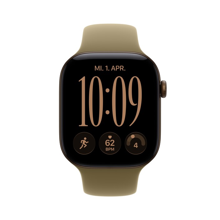 Apple Watch Series 12 GPS + Cellular, 46 mm Aluminiumgehäuse Dunkelbronze, Sportarmband Oliv – S/M