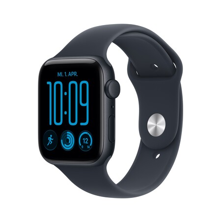 Apple Watch SE 3 GPS, 44 mm Aluminiumgehäuse Mitternacht mit Sportarmband Navyblau – S/M