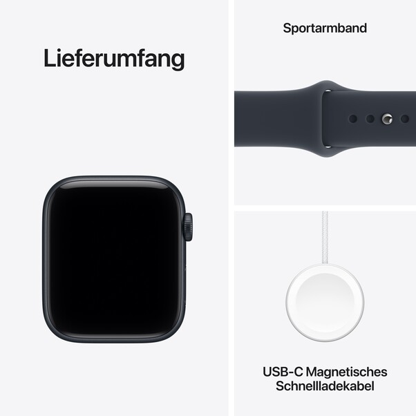 Apple Watch SE 3 GPS, 44 mm Aluminiumgehäuse Mitternacht mit Sportarmband Navyblau – S/M