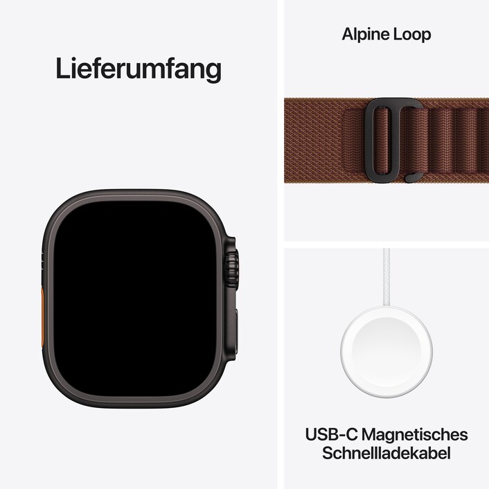 Apple Watch Ultra 4 GPS + Cellular, 49 mm Titangehäuse Schwarz, Alpine Loop Burgunder – L