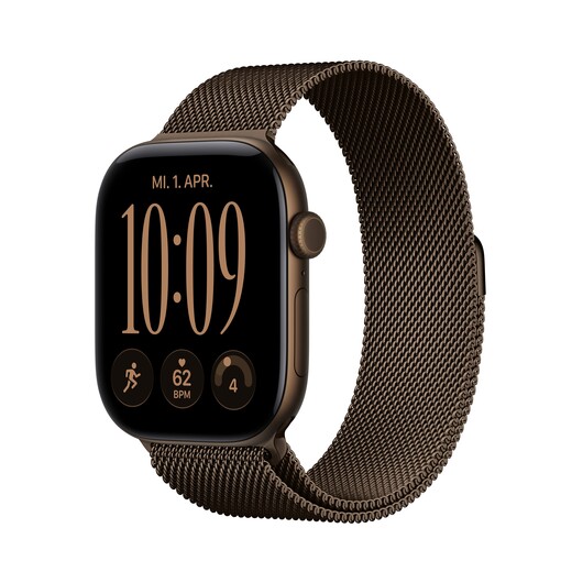 Apple Watch Series 12 GPS, 46 mm Aluminiumgehäuse Dunkelbronze, Milanaise Armband Dunkelbronze – M/L