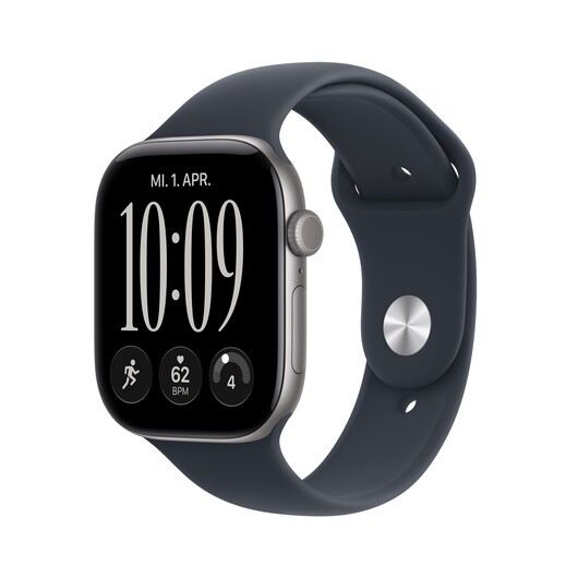 Apple Watch Series 12 GPS, 46 mm Aluminiumgehäuse Space Grau, Sportarmband Navyblau – S/M
