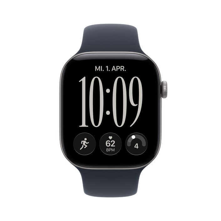 Apple Watch Series 12 GPS, 46 mm Aluminiumgehäuse Space Grau, Sportarmband Navyblau – S/M