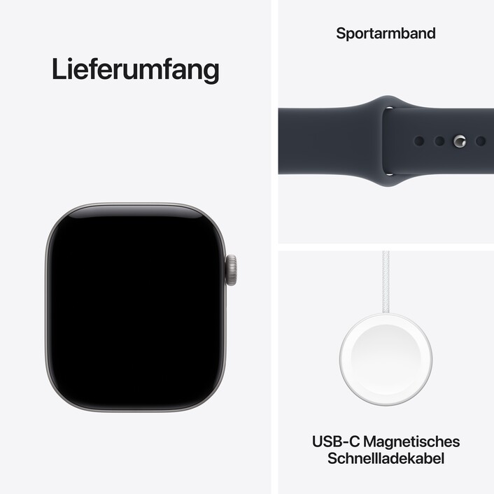 Apple Watch Series 12 GPS, 46 mm Aluminiumgehäuse Space Grau, Sportarmband Navyblau – M/L