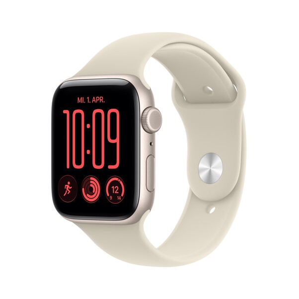 Sie sehen das Produktbild 01 von Apple Watch SE 3 GPS + Cellular, 44 mm Aluminiumgehäuse Polarstern mit Sportarmband Sand – M/L Apple Watch SE 3 GPS + Cellular, 44 mm Aluminiumgehäuse Polarstern mit Sportarmband Sand – M/L