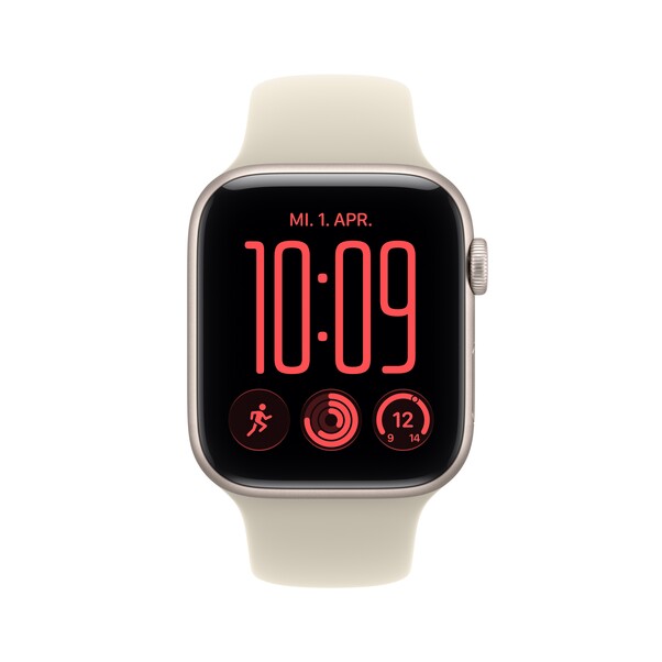 Sie sehen das Produktbild 02 von Apple Watch SE 3 GPS + Cellular, 44 mm Aluminiumgehäuse Polarstern mit Sportarmband Sand – M/L Apple Watch SE 3 GPS + Cellular, 44 mm Aluminiumgehäuse Polarstern mit Sportarmband Sand – M/L