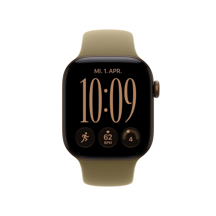 Apple Watch Series 12 GPS + Cellular, 42 mm Aluminiumgehäuse Dunkelbronze, Sportarmband Oliv – S/M