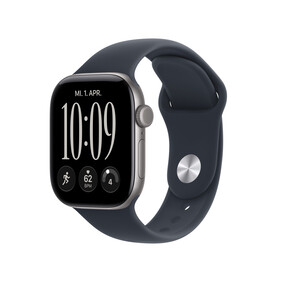 Apple Watch Series 12 GPS, 42 mm Aluminiumgehäuse Space Grau, Sportarmband Navyblau – S/M