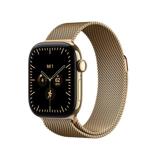 Apple Watch Series 12 GPS + Cellular, 42 mm Titangehäuse Brillantgold, Milanaise Armband Brillantgold
