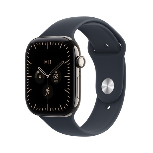 Apple Watch Series 12 GPS + Cellular, 46 mm Titangehäuse Natur, Sportarmband Navyblau ­− S/M