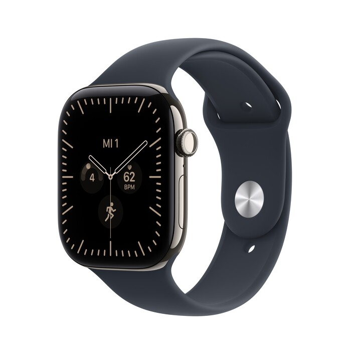 Apple Watch Series 12 GPS + Cellular, 46 mm Titangehäuse Natur, Sportarmband Navyblau − M/L