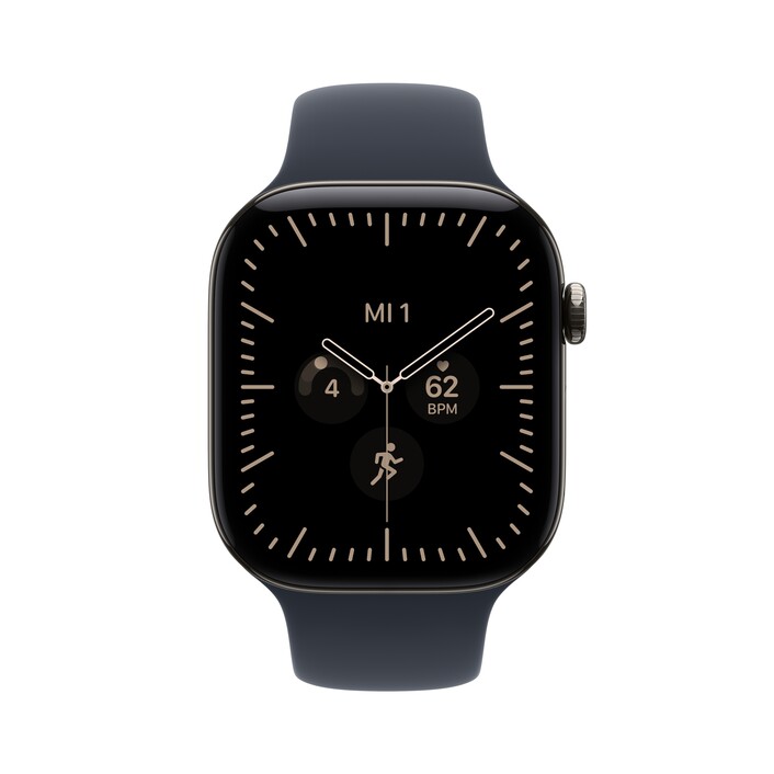 Apple Watch Series 12 GPS + Cellular, 46 mm Titangehäuse Natur, Sportarmband Navyblau ­− S/M