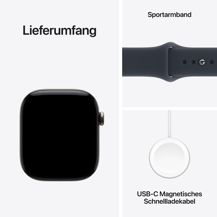 Apple Watch Series 12 GPS + Cellular, 46 mm Titangehäuse Natur, Sportarmband Navyblau − M/L