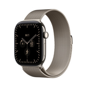 Apple Watch Series 12 GPS + Cellular, 46 mm Titangehäuse Natur, Milanaise Armband Natur – S/M