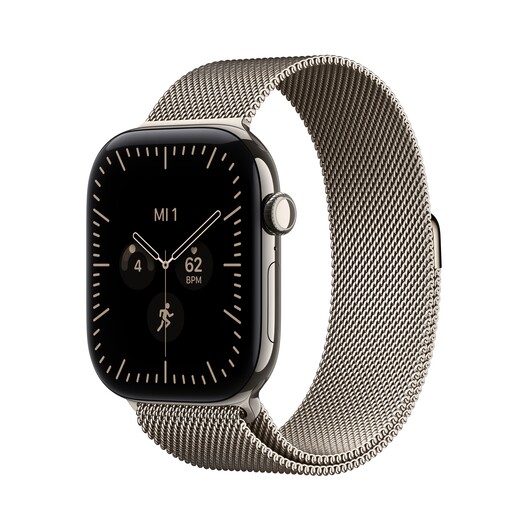 Apple Watch Series 12 GPS + Cellular, 46 mm Titangehäuse Natur, Milanaise Armband Natur – S/M