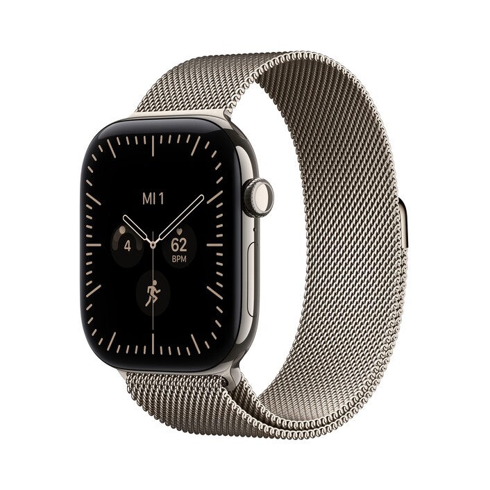 Apple Watch Series 12 GPS + Cellular, 46 mm Titangehäuse Natur, Milanaise Armband Natur – M/L