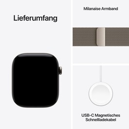 Apple Watch Series 12 GPS + Cellular, 46 mm Titangehäuse Natur, Milanaise Armband Natur – M/L