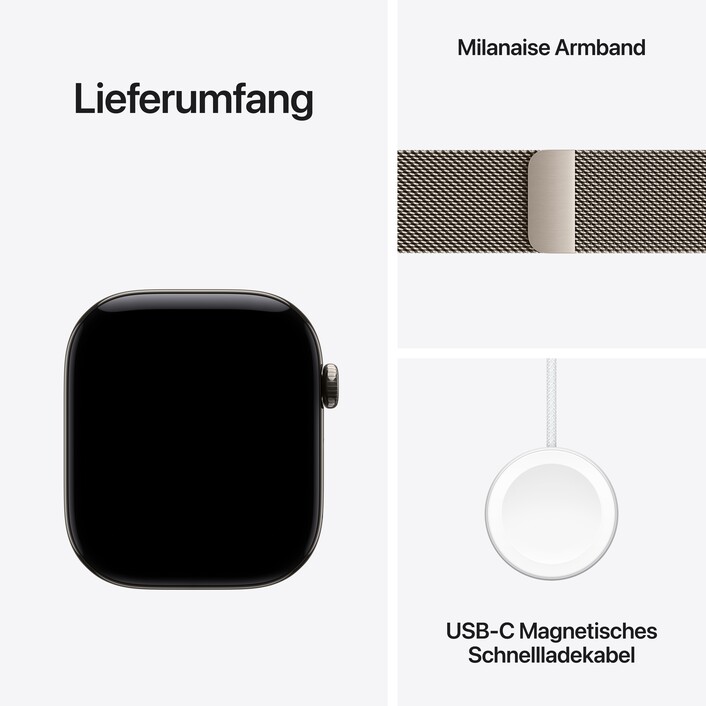 Apple Watch Series 12 GPS + Cellular, 46 mm Titangehäuse Natur, Milanaise Armband Natur – M/L