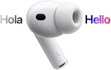 AirPods Pro 3, In‑Ear Kopfhörer mit Ohreinsatz aus Silikon, Live Übersetzung ändert Zeichen von Spanisch „Hola“ zu Englisch „Hello“